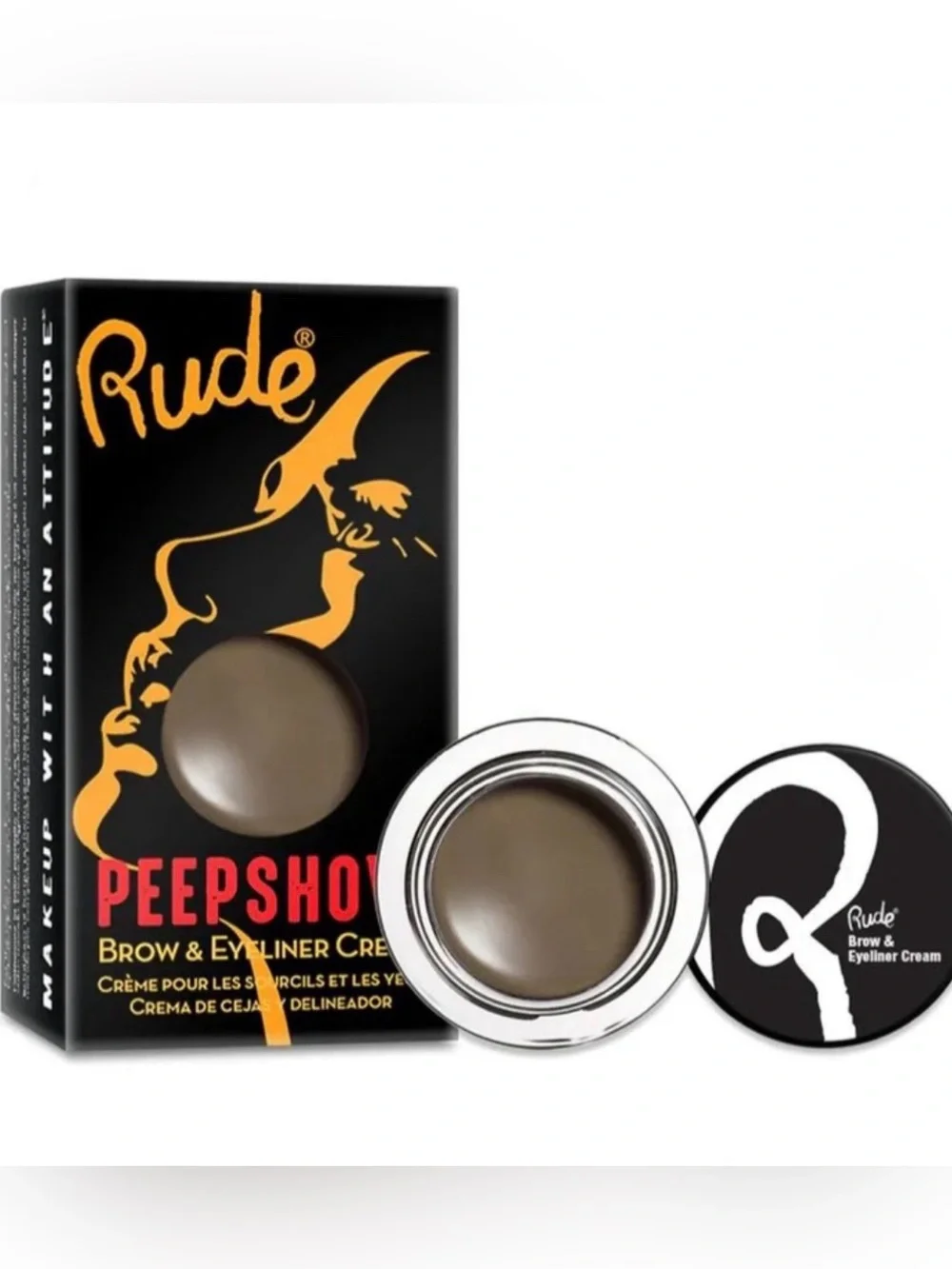 New Rude Cosmetics Peep Show 2-in-1 Brow & Eyeliner Cream Brown Paraben Free